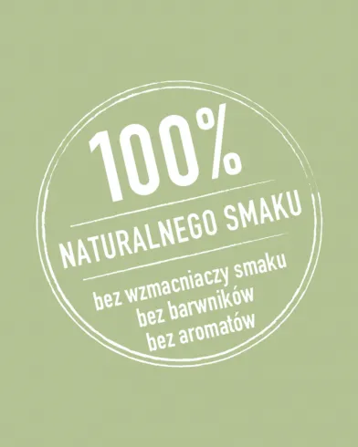 Białe okrągłe logo na jasnozielonym tle z napisem: FRoSTA - 100% naturalny smak, mrożonki bez polepszaczy i sztucznych barwników.