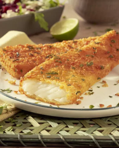 Mintaj w panierce z dzikim czosnkiem